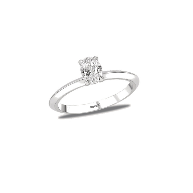 Pırlanta Tektaş Yüzük Oval 0.51 ct 14K Beyaz