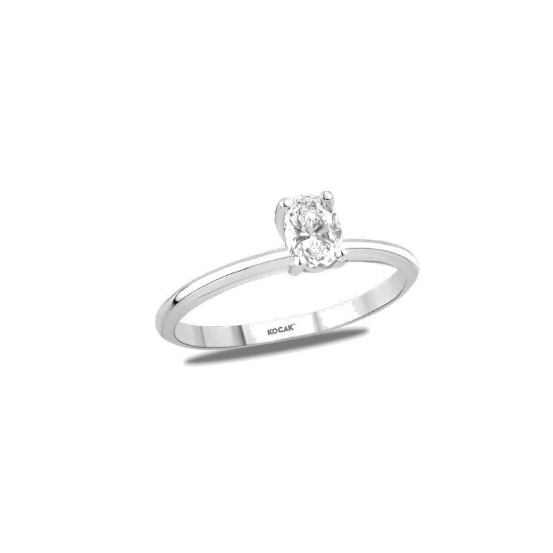 Pırlanta Tektaş Yüzük Oval 0.38 ct 14K Beyaz — Uygun Kuyumculuk Biga