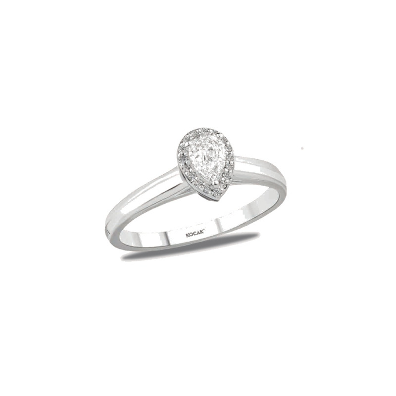 Pırlanta Tektaş Yüzük Pear 0.36 ct 14K Beyaz